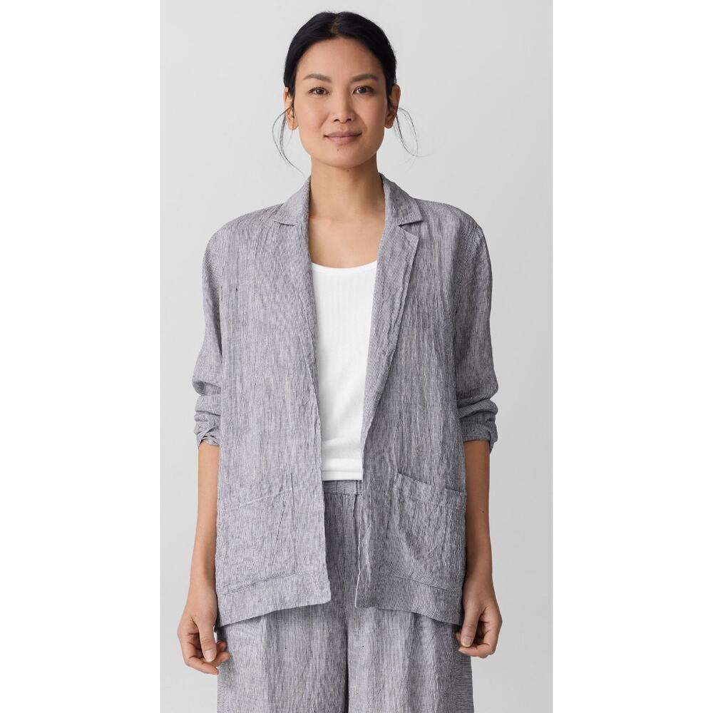 Max Studio Linen Blue Slouchy Striped Seersucker Blazer S Casual Lagenlook Boho